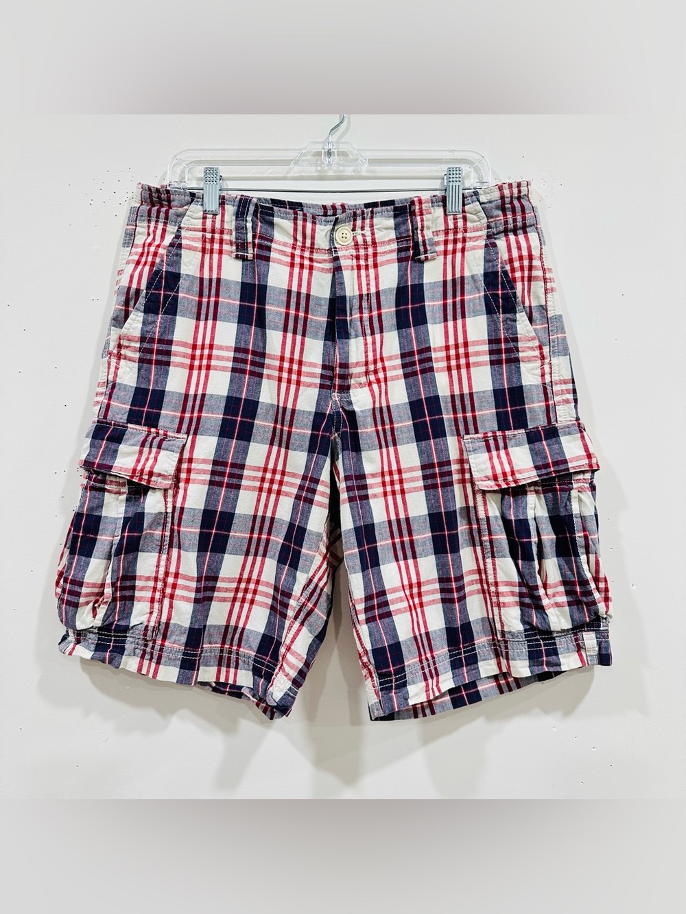 Vintage Polo Jeans Co Ralph Lauren Cargo Shorts Mens 34 Blue Red‎ Tartan Plaid